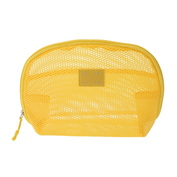 Unique Bargains 1 Pc Mesh Hand-held Sundries Makeup Bag Yellow 9.84in