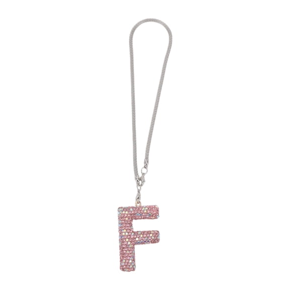 Unique Bargains 1 Pc Metal Faux Crystal Rhinestones Car Rear View Mirror Pendant Accessories Car Hanging Ornament Pink Letter F