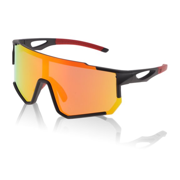 Unique Bargains 1 Pc Motorcycle Riding Goggles Not Foldable Anti-Glare Tri-Acetyl Cellulos PC UV400 Red Lens Black Frame