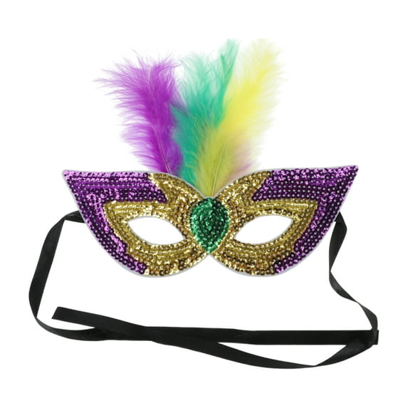 Unique Bargains 1 Pc Multicolored Feather Sequins Half Face Party Mask for Masquerade Party Gold Tone Sequins Fabric