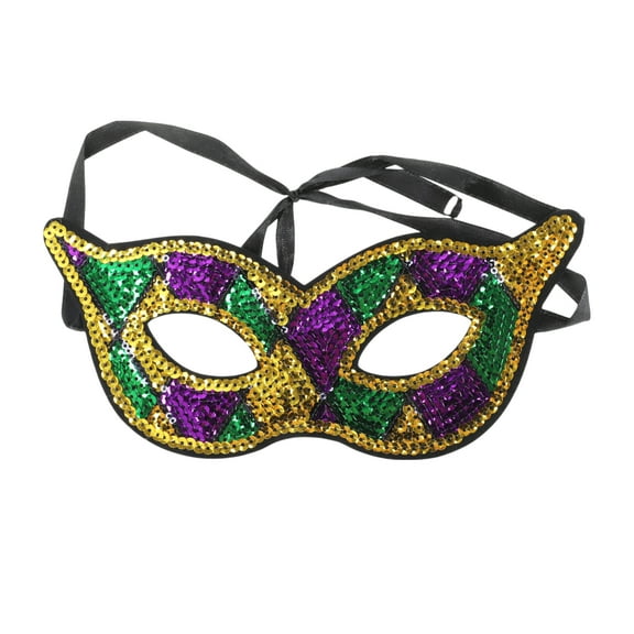 Unique Bargains 1 Pc Multicolored Sequins Party Mask for Masquerade Party Purple Green Yellow Sequins