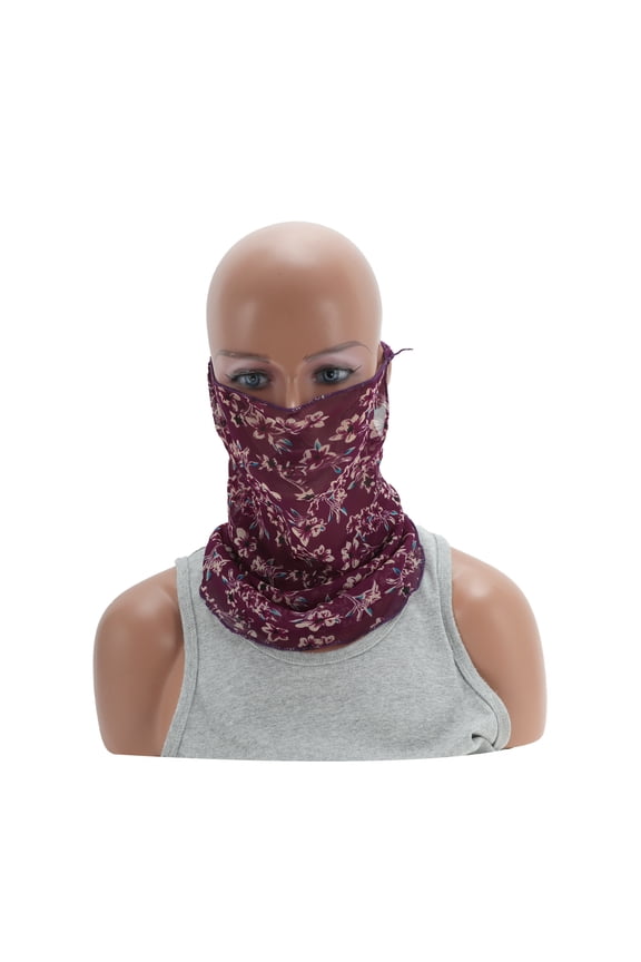 1 Pc Neck Gaiter Flower Pattern Earloop Scarf Mask Bandana Purplish Red