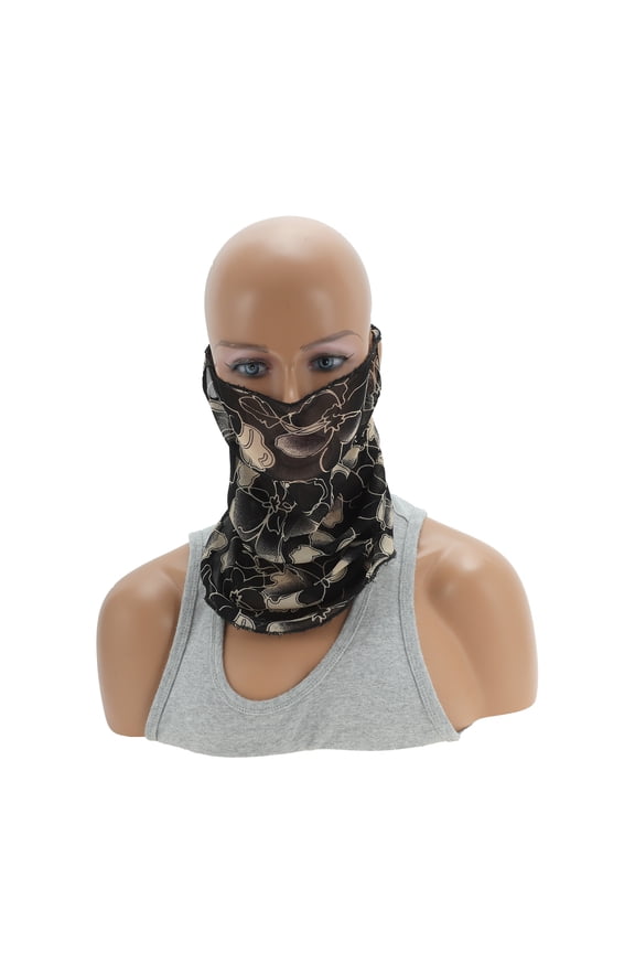 1 Pc Neck Gaiter Flower Print Earloop Scarf Mask Bandana Black