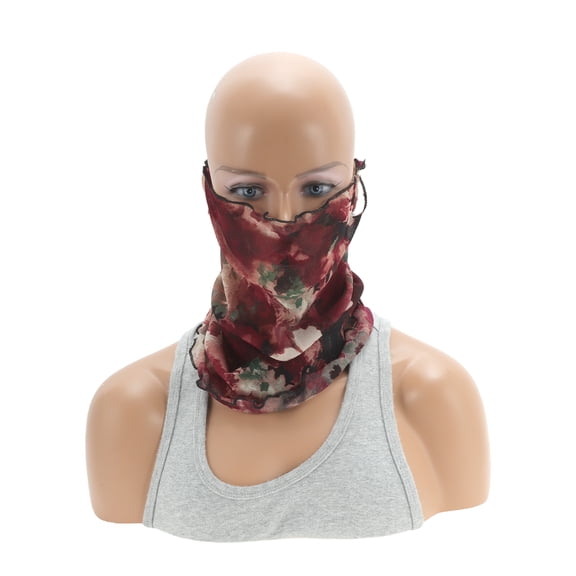 Unique Bargains 1 Pc Neck Gaiter Flower Print Earloop Scarf Mask Bandana Purplish Red