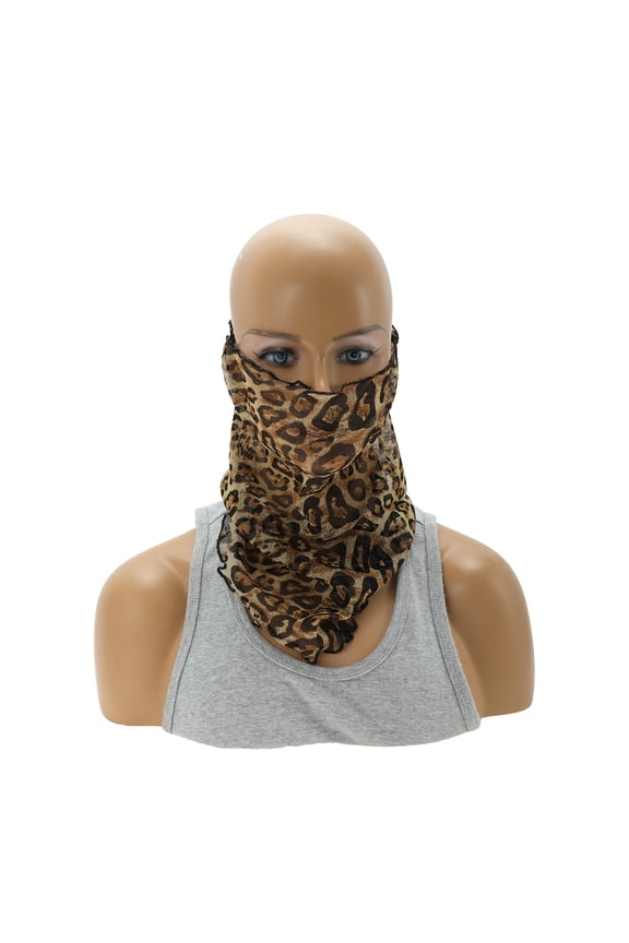 1 Pc Neck Gaiter Leopard Earloop Scarf Mask Bandana Brown