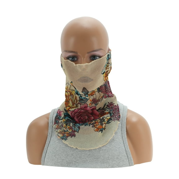 Unique Bargains 1 Pc Neck Gaiter Peony Earloop Scarf Mask Bandana Beige