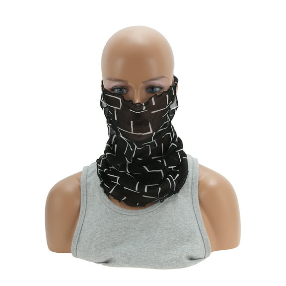 Unique Bargains 1 Pc Neck Gaiter Simple Lines Earloop Scarf Mask Bandana Black