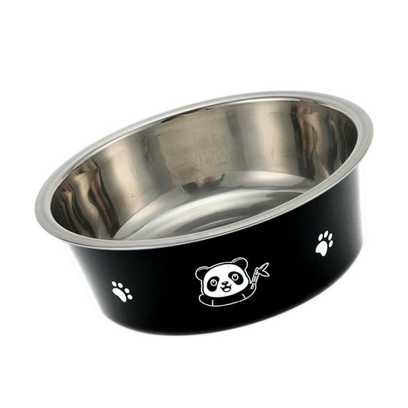 Unique Bargains 1 Pc Non-Skid Small Dog Bowl Panda Pattern for Indoor and Outdoor Black Stainless Steel Plastic
