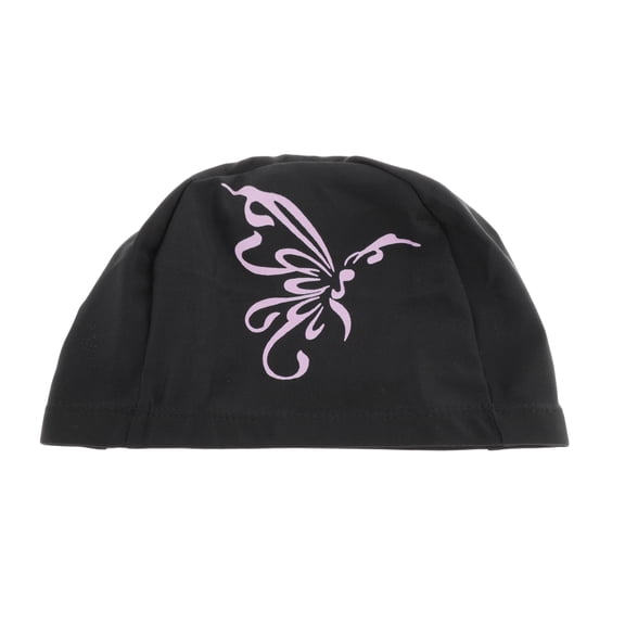 Unique Bargains 1 Pc Nylon Butterfly Print Swim Cap Black Pink