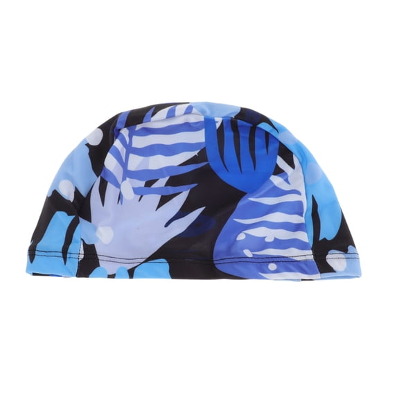 Unique Bargains 1 Pc Nylon Seaweed Print Swim Cap Black Blue