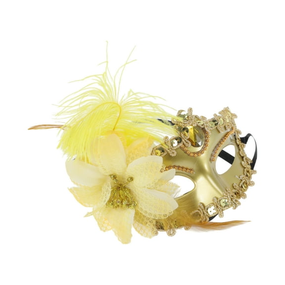 Unique Bargains 1 Pc Ostrich Feather Half Face Party Mask for Masquerade Party Gold Tone