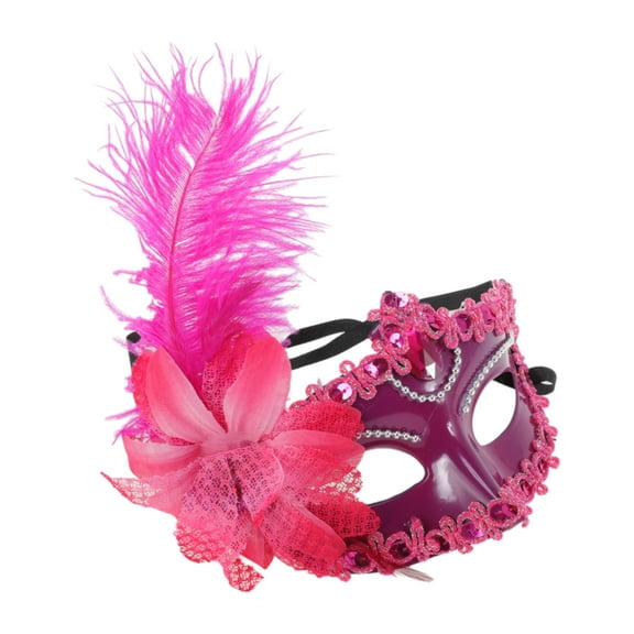 Unique Bargains Halloween Christmas 1 Pc Ostrich Feather Half Face Party Mask for Masquerade Party Rose Red