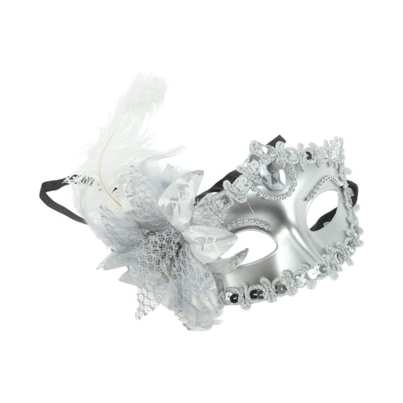 Unique Bargains 1 Pc Ostrich Feather Half Face Party Mask for Masquerade Party Silver Tone