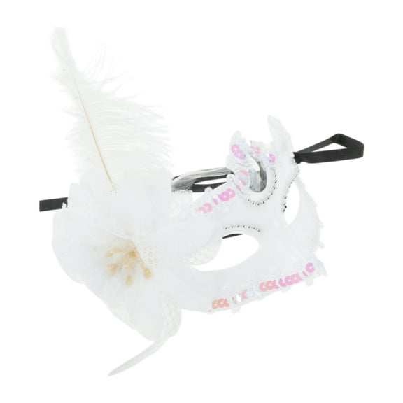Unique Bargains Halloween Christmas 1 Pc Ostrich Feather Half Face Party Mask for Masquerade Party White