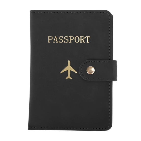 Unique Bargains 1 Pc Passport Holder Button Design Passport Sleeve Black