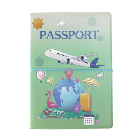 Unique Bargains 1 Pc Passport Holder Durable Cartoon Airplane Landmark Document Holder for Travel Light Green