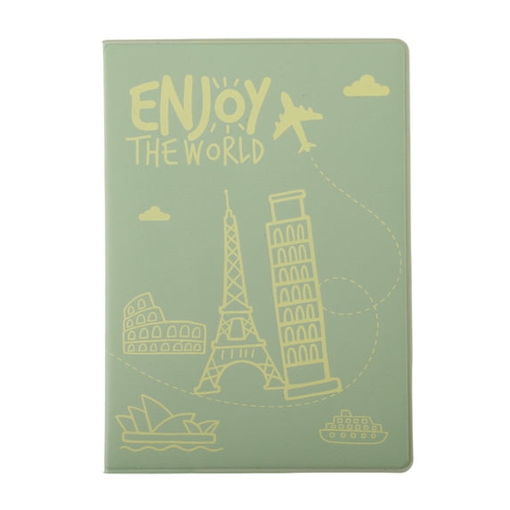 Unique Bargains 1 Pc Passport Holder Durable Eiffel Tower Airplane Document Holder for Travel Macaron Green