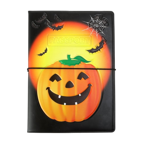 Unique Bargains 1 Pc Passport Holder Durable Halloween Jack-O'-Lantern Document Holder for Travel Black Orange