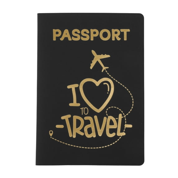 Unique Bargains 1 Pc Passport Holder Durable Heart Airplane Document Holder for Travel Black