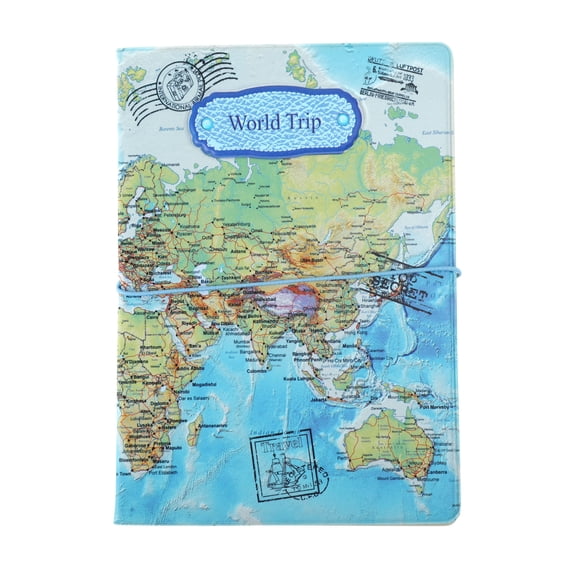 Unique Bargains 1 Pc Passport Holder Durable Map Design Document Holder for Travel Blue Yellow