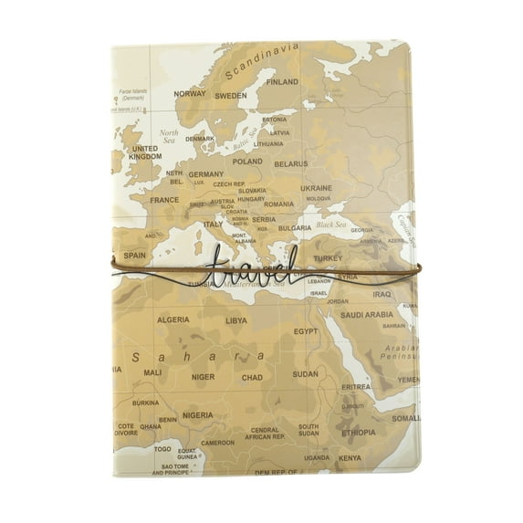 Unique Bargains 1 Pc Passport Holder Durable Map Design Document Holder for Travel Yellow Brown