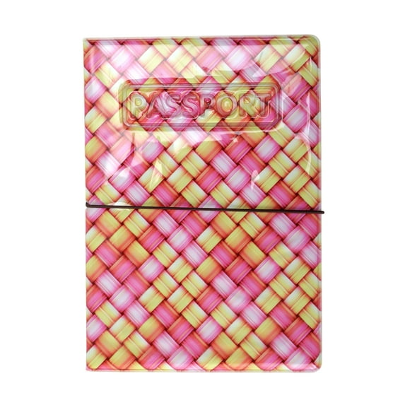 Unique Bargains 1 Pc Passport Holder Durable Woven Plaid Document Holder for Travel Pink
