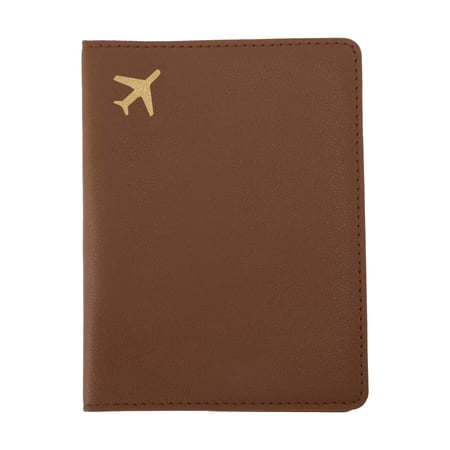 Unique Bargains 1 Pc Passport Holder Gold-stamped Airplane Pattern Passport Sleeve Brown