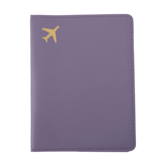 Unique Bargains 1 Pc Passport Holder Gold-stamped Airplane Pattern Passport Sleeve Purple