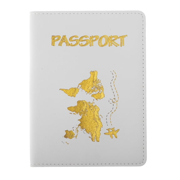Unique Bargains 1 Pc Passport Holder Gold-stamped Map Passport Sleeve White