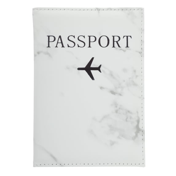 Unique Bargains 1 Pc Passport Holder Marble Pattern Airplane Passport Sleeve Light Gray