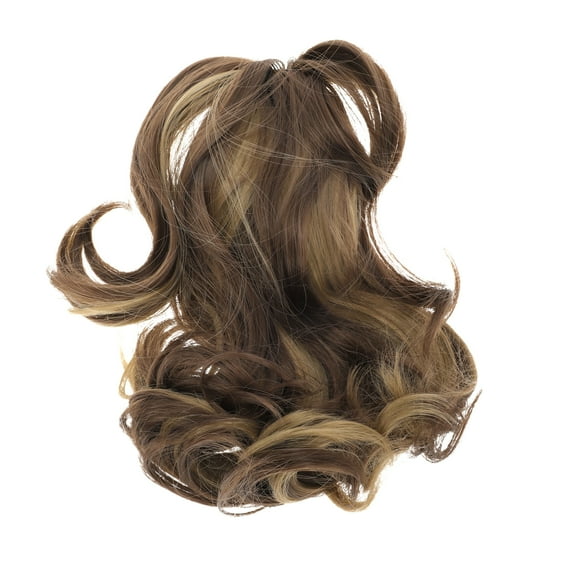 Unique Bargains Christmas 1 Pc Pear Blossom Roll Wig Hair Clips for Hair Extension 11.81" Length Beige Brown