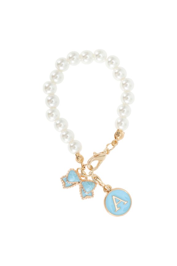 1 Pc Pearl Chain Bow Letter A Water Cup Pendant for Travelling Blue Alloy
