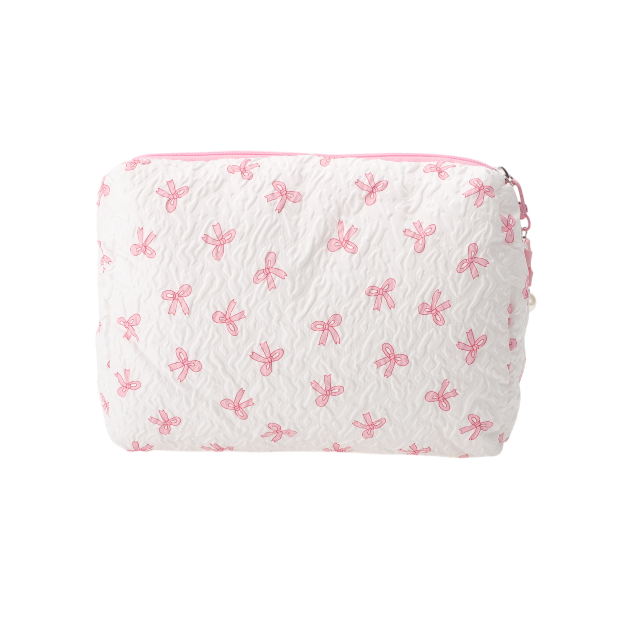 Unique Bargains 1 Pc Pendant Bow Makeup Bag Everyday Use 2.36 in White, Pink