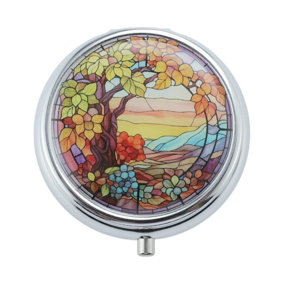 Unique Bargains 1 Pc Pill Case 3 Grid Round Leaf Pill Box Colorful
