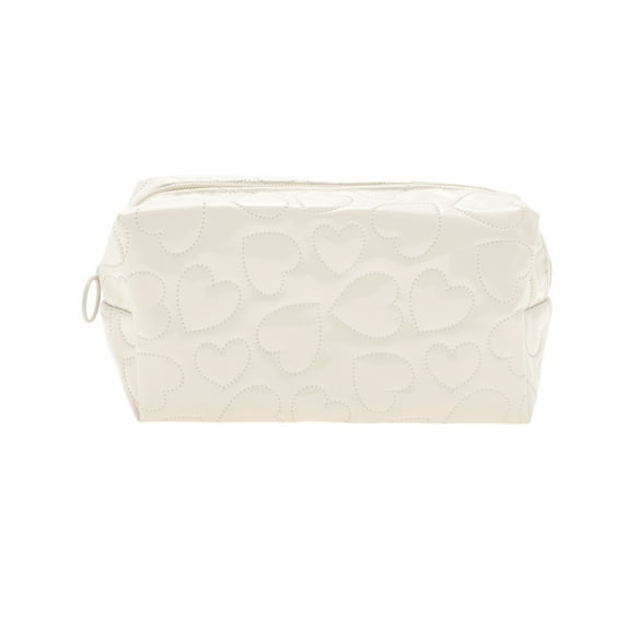 Unique Bargains 1 Pc Pillow Shape Heart Makeup Bag White PU