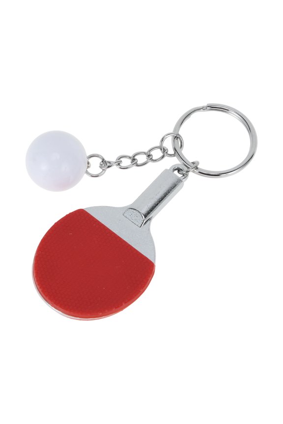 1 Pc Ping Pong Ball Racket Keychain Red Metal Plastic