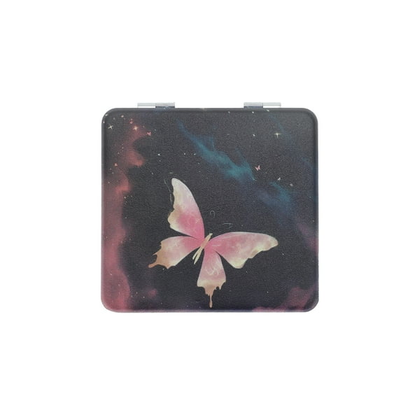 Unique Bargains 1 Pc Pink Butterfly Makeup Mirror for Travel Vacation Black Pink