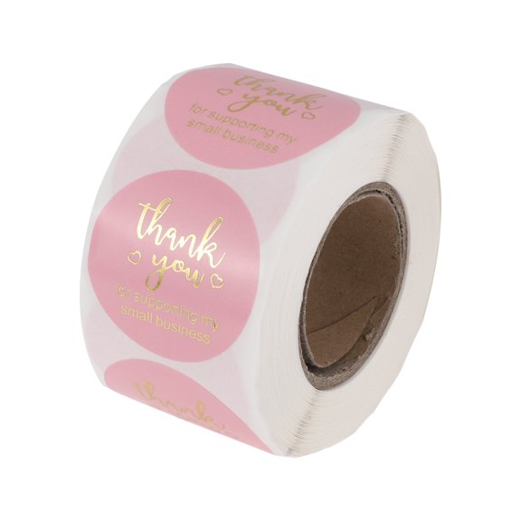 Unique Bargains 1 Pc Pink Foil Thank You Tag Gift stickers 1.5"x1.5" Pink Gold Tone