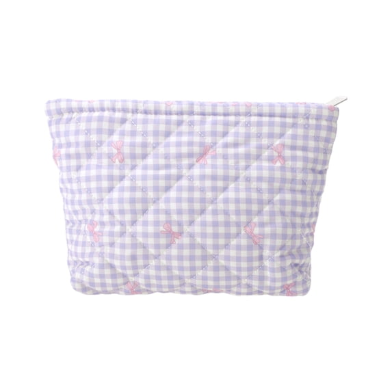 Unique Bargains 1 Pc Plaid Bow Makeup Bag Purple Polyester