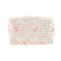 Unique Bargains 1 Pc Plaid Bow Makeup Bag for Travel Vacation Polyester Pink