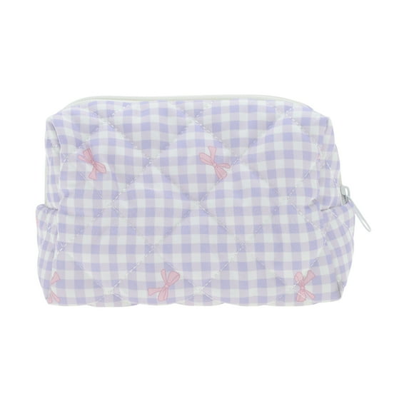 Unique Bargains 1 Pc Plaid Bow Makeup Bag for Travel Vacation Polyester Purple