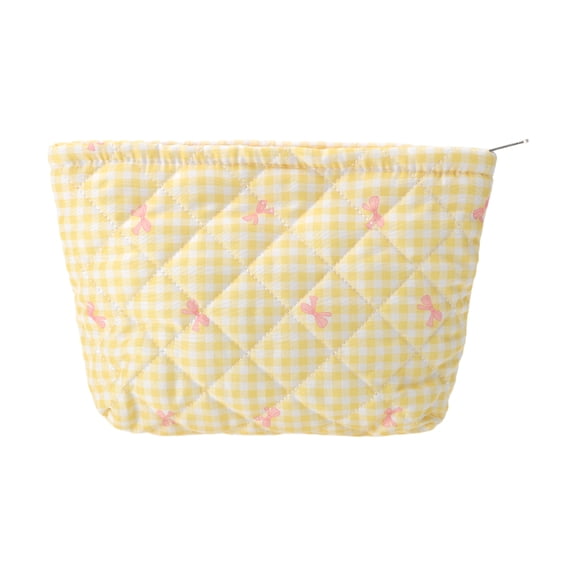 Unique Bargains 1 Pc Plaid Bow Makeup Bag for Versatile Use Yellow