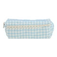 thumbnail image 1 of Unique Bargains 1 Pc Plaid Lace Style Drawstring Makeup Bag for Vacation Blue Polyester, 1 of 6