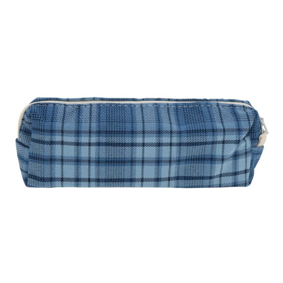 Unique Bargains 1 Pc Plaid Retro Style Drawstring Makeup Bag for Vacation Blue Cotton