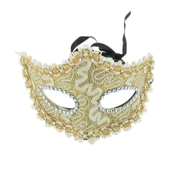Unique Bargains 1 Pc Pointed Head Dragon-Design Half Face Party Mask for Masquerade Party Gold Tone