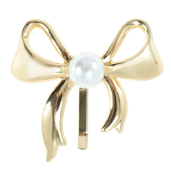 Unique Bargains 1 Pc Ponytail Buckle Hair Clip Faux Pearl Bow Hair Ponytail Cuff for Women Gold Tone
