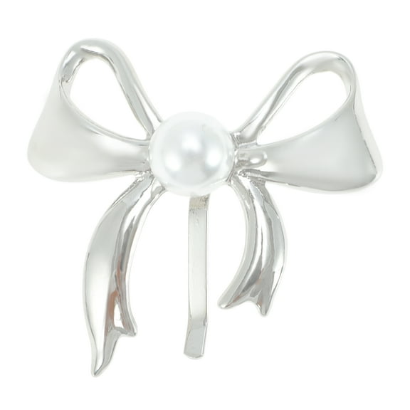 Unique Bargains 1 Pc Ponytail Buckle Hair Clip Faux Pearl Bow Hair Ponytail Cuff for Women Silver Tone