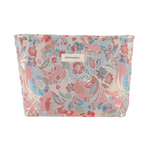 Unique Bargains 1 Pc Portable Begonia Makeup Bag Polyester Pink Blue Large