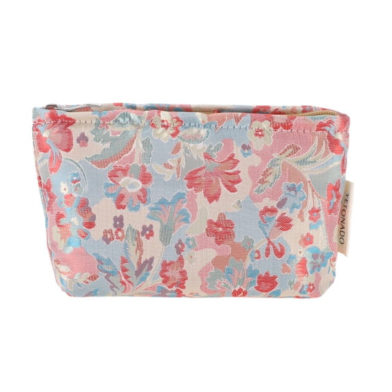 Unique Bargains 1 Pc Portable Begonia Makeup Bag Polyester Pink Blue Medium