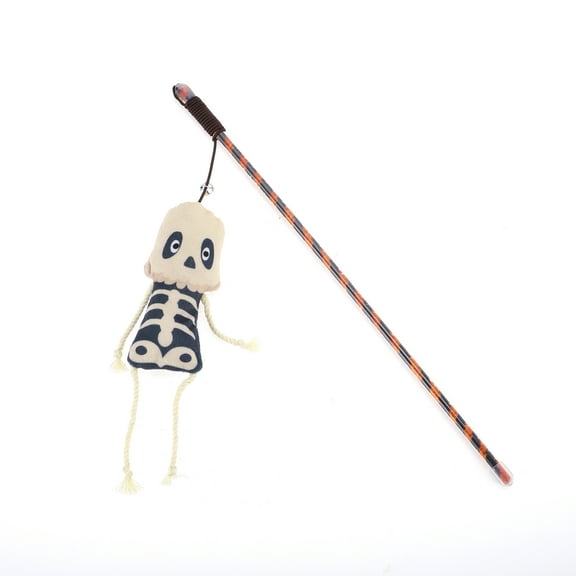 Unique Bargains 1 Pc Portable Bone Pattern Cat Playing Rod for Indoor Black White Plastic